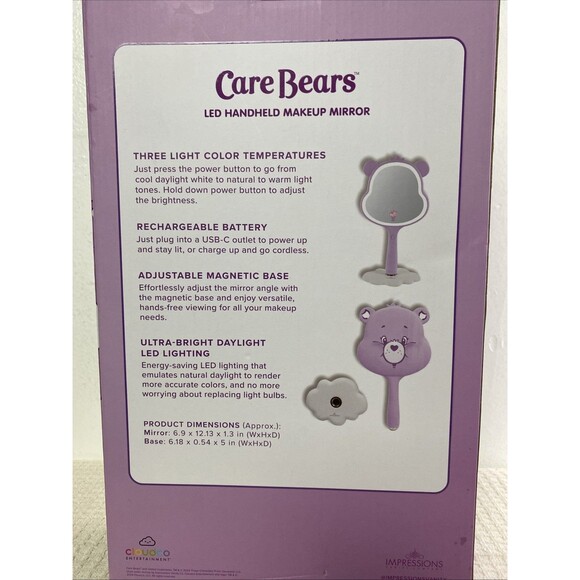Care Bears Led Handheld Makeup Mirror Share Bear Purple White Vanity - Picture 6 of 9